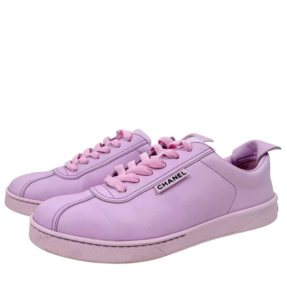 Chanel Weekender Leather CC Logo Low Top Sneakers Pink Size 39